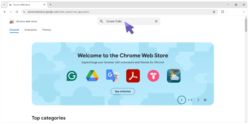 Resultados de búsqueda de Cursor Trails en Chrome Web Store