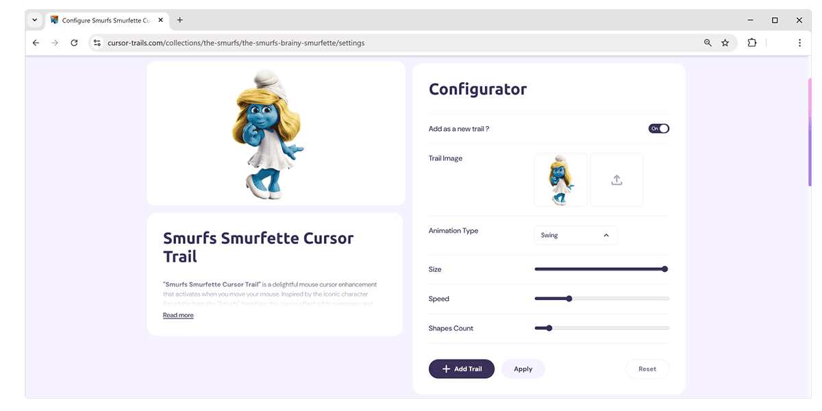 Asistente de configuración del cursor abierto desde Mis Estelas