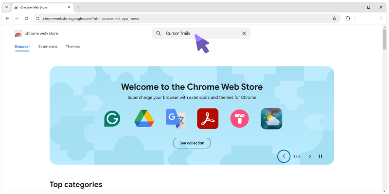 3. In the search field, type «Cursor Trails» and press the 'Enter' key.